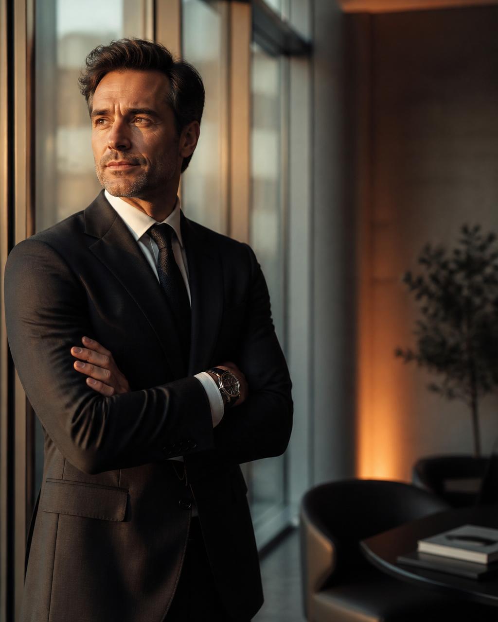 Business leader in contemplation, weighing organisational decisions before delegating work to AI