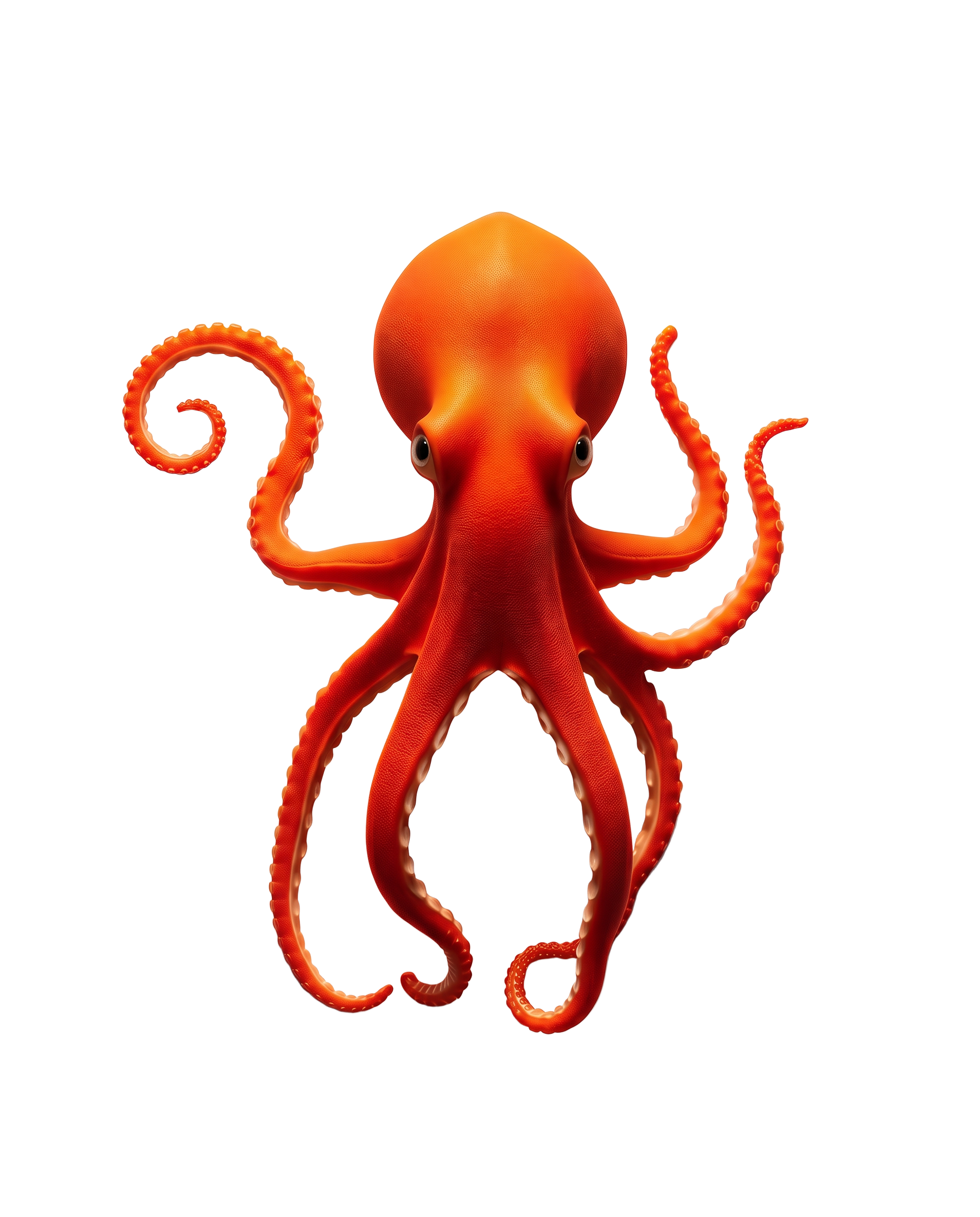 An orange octopus with tentacles reaching in several directions on a warm white background, representing human curiosity, imagination and judgement