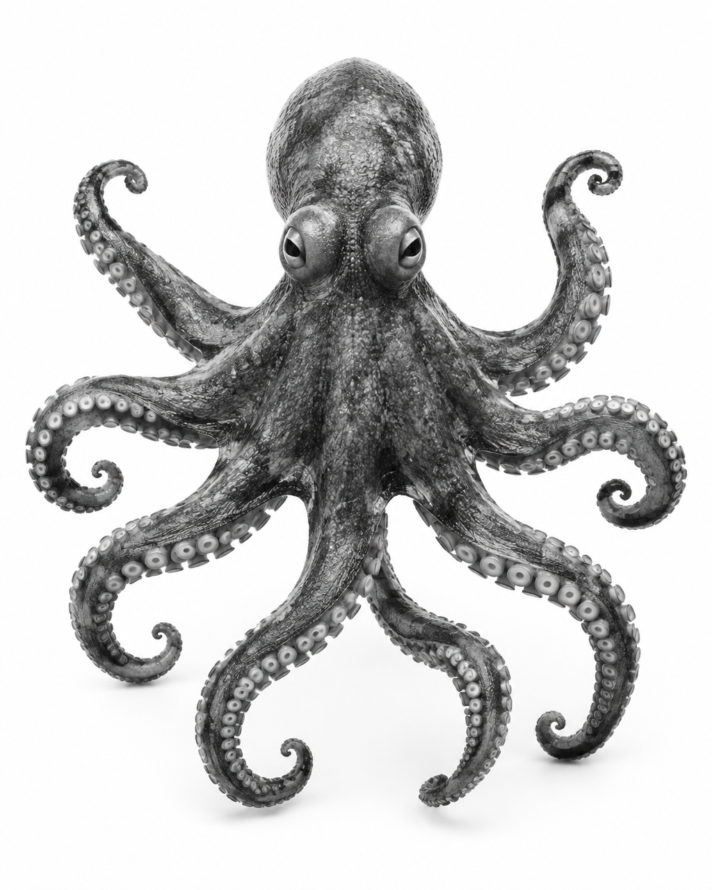 Complete octopus in black and white greyscale for the Make stage